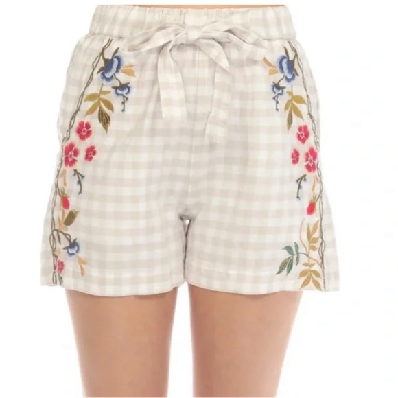 Johnny Was Adele Trapunto Belted Linen shorts plaid gingham print XS - Picture 3 of 7